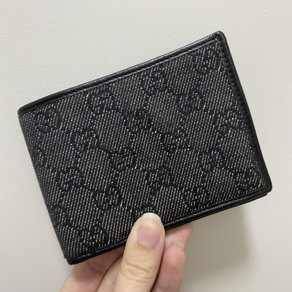 Gucci monogram GG black on black denim leather bifold wallet with coin pouch